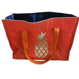 Spartina 449 Carry All Tote Bag Pineapple Canvas Coral Orange Gold Beach Resort